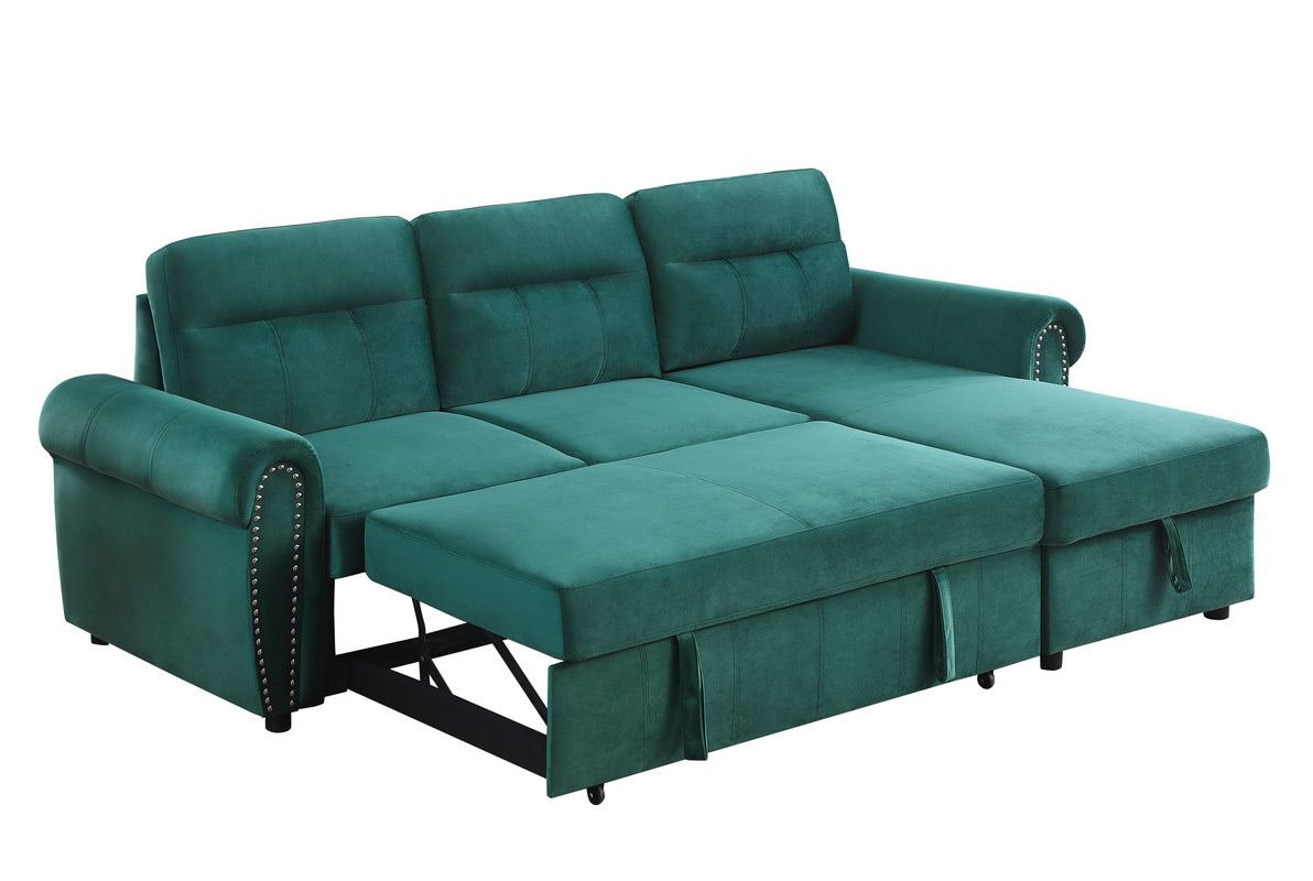 Turner Green Velvet Sectional With Sleeper