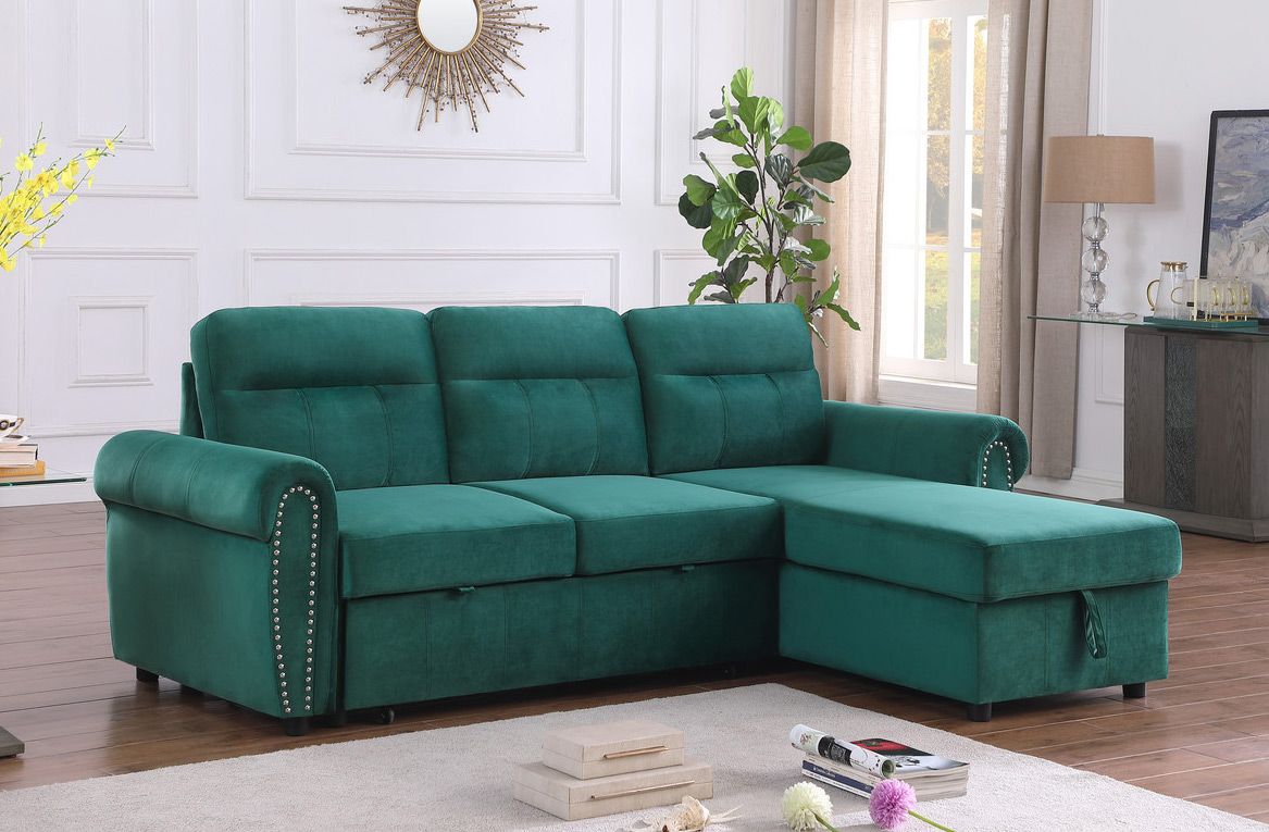 Turner Green Velvet Sectional Sleeper