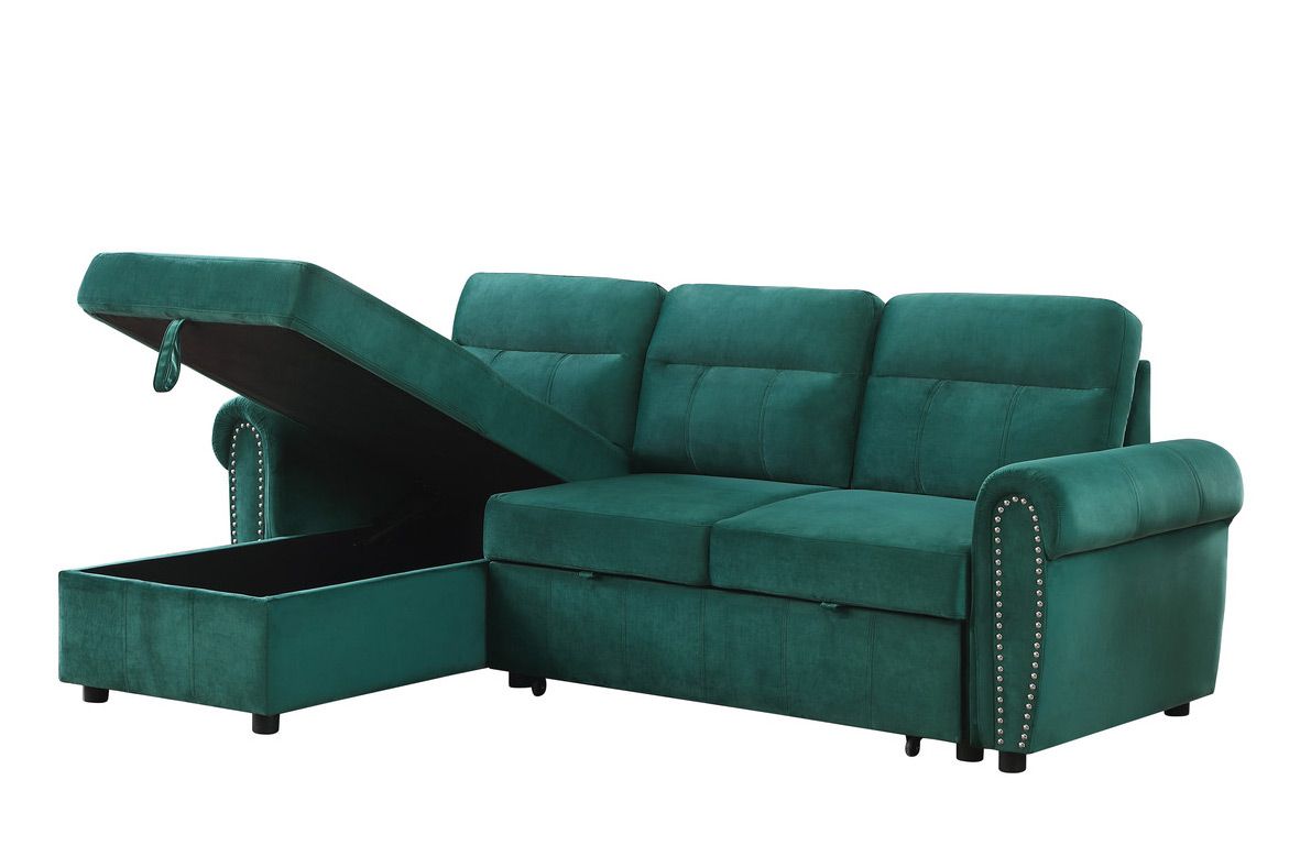 Turner Green Velvet Sectional With Storage