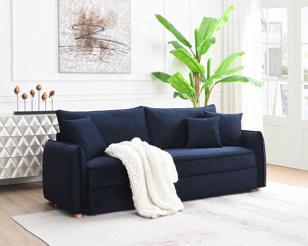 Ulvery Navy Blue Velvet Sofa Sleeper