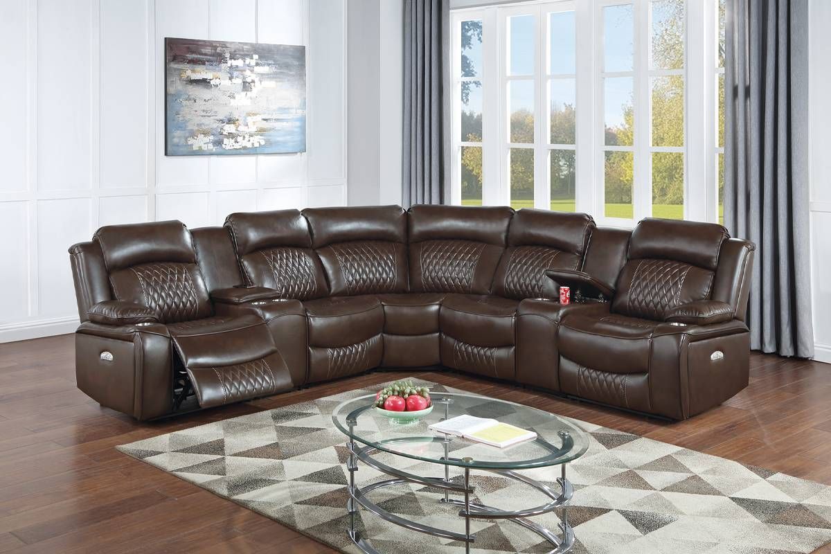 Valdo Brown Leather Power Recliner Sectional