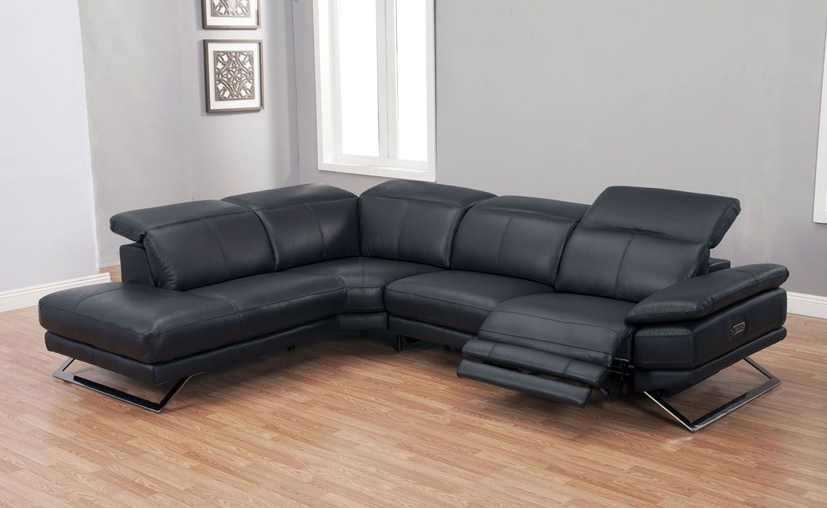 Valur Black Leather Power Recliner Sectional