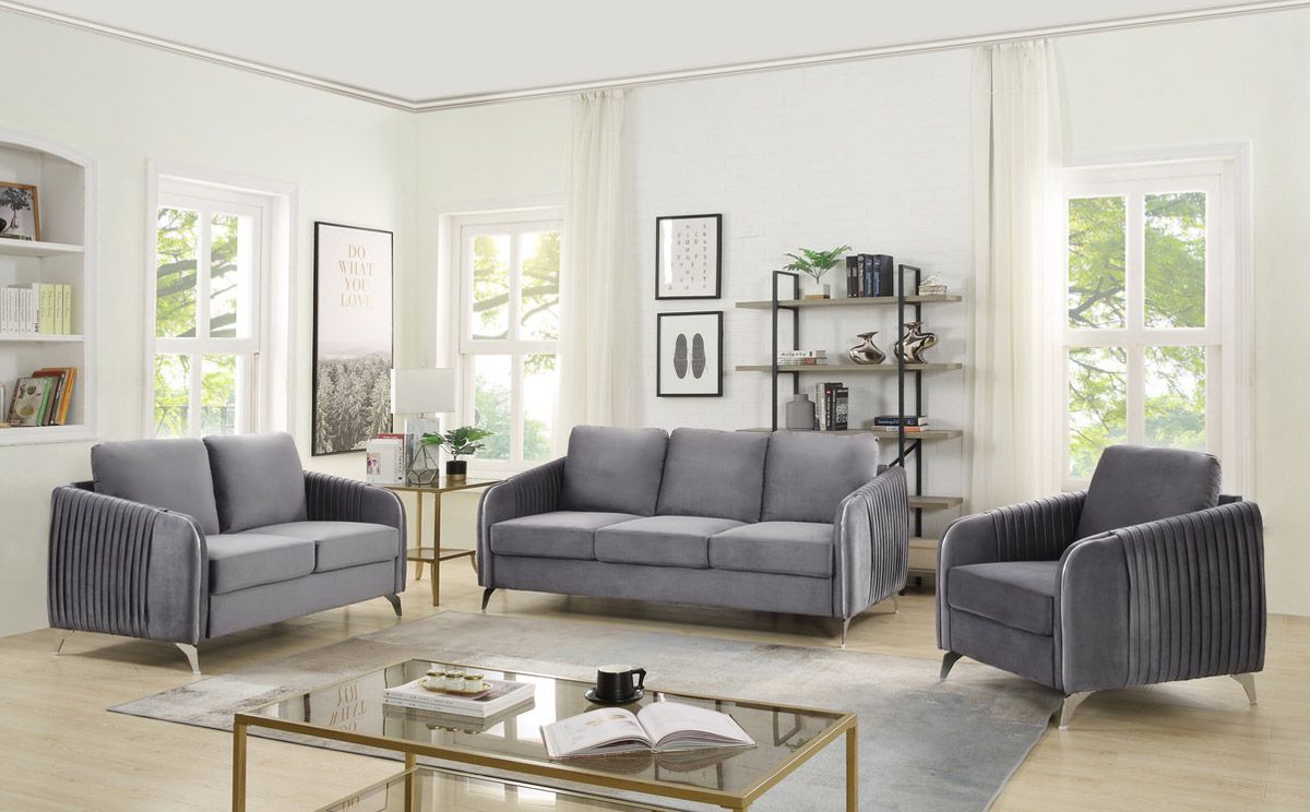 Variel Grey Velvet Sofa Set
