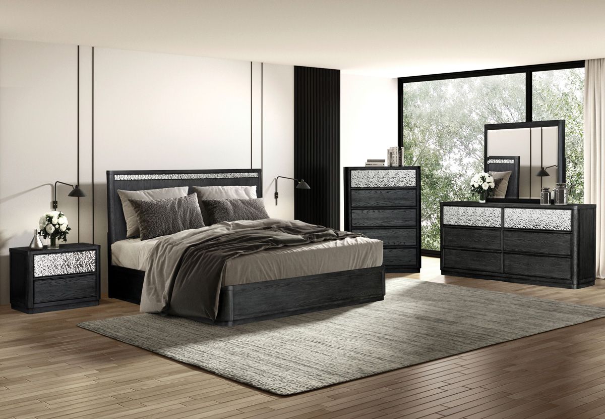 Velen Modern Bed With Dented Metal Accent