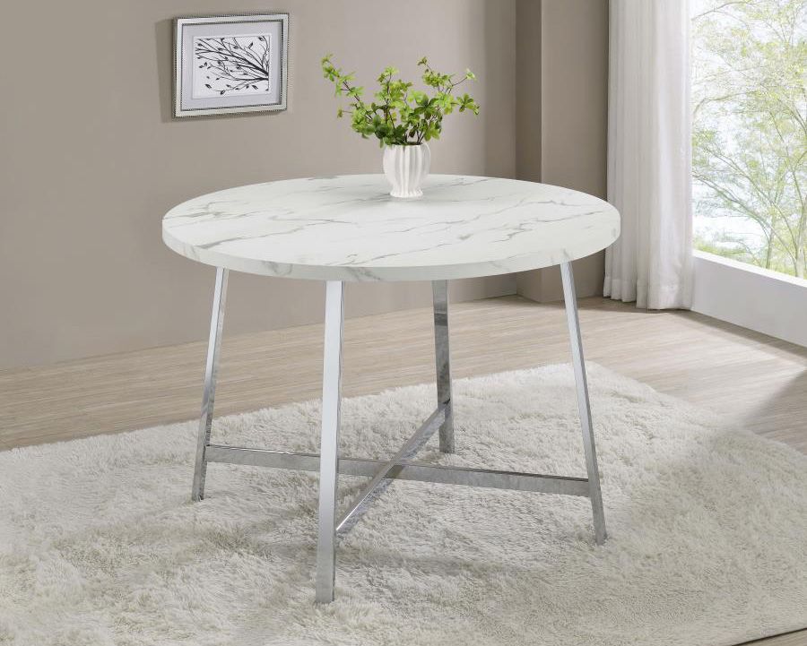 Veneta Faux Carrara Marble Top Dining Table