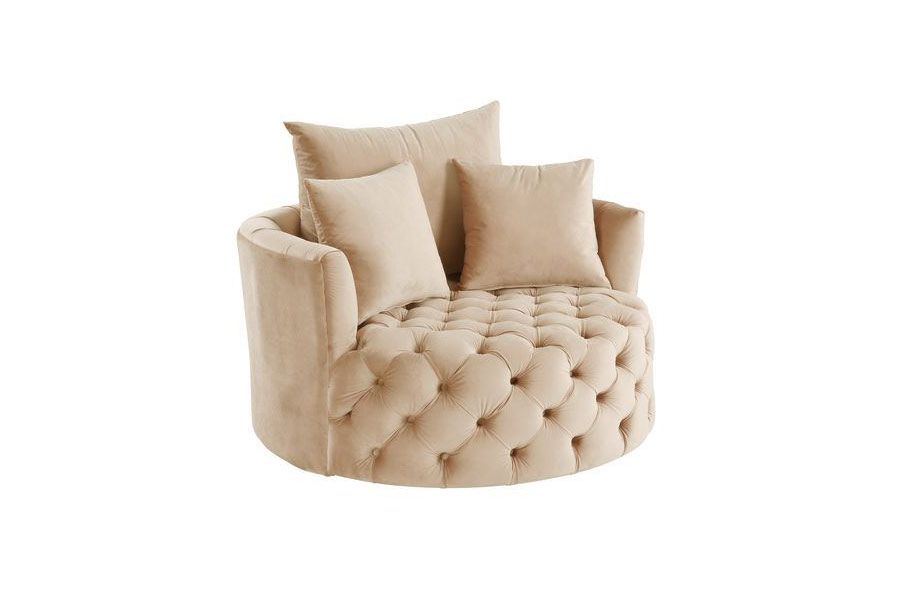 Venus Tufted Beige Velvet Round Accent Chair