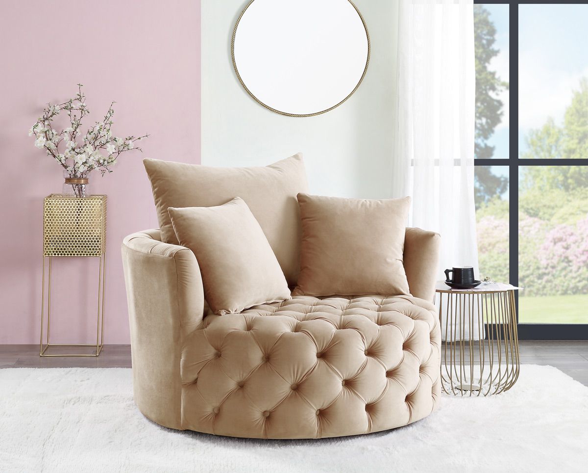 Venus Tufted Beige Velvet Accent Chair