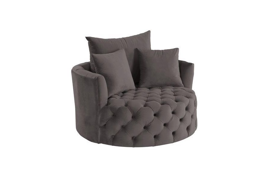 Venus Tufted Grey Velvet Round Accent Chair