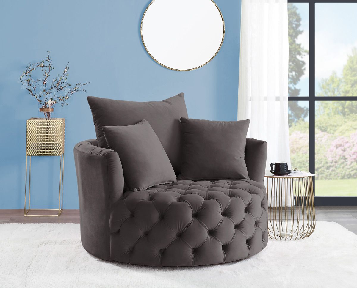 Venus Tufted Grey Velvet Accent Chair