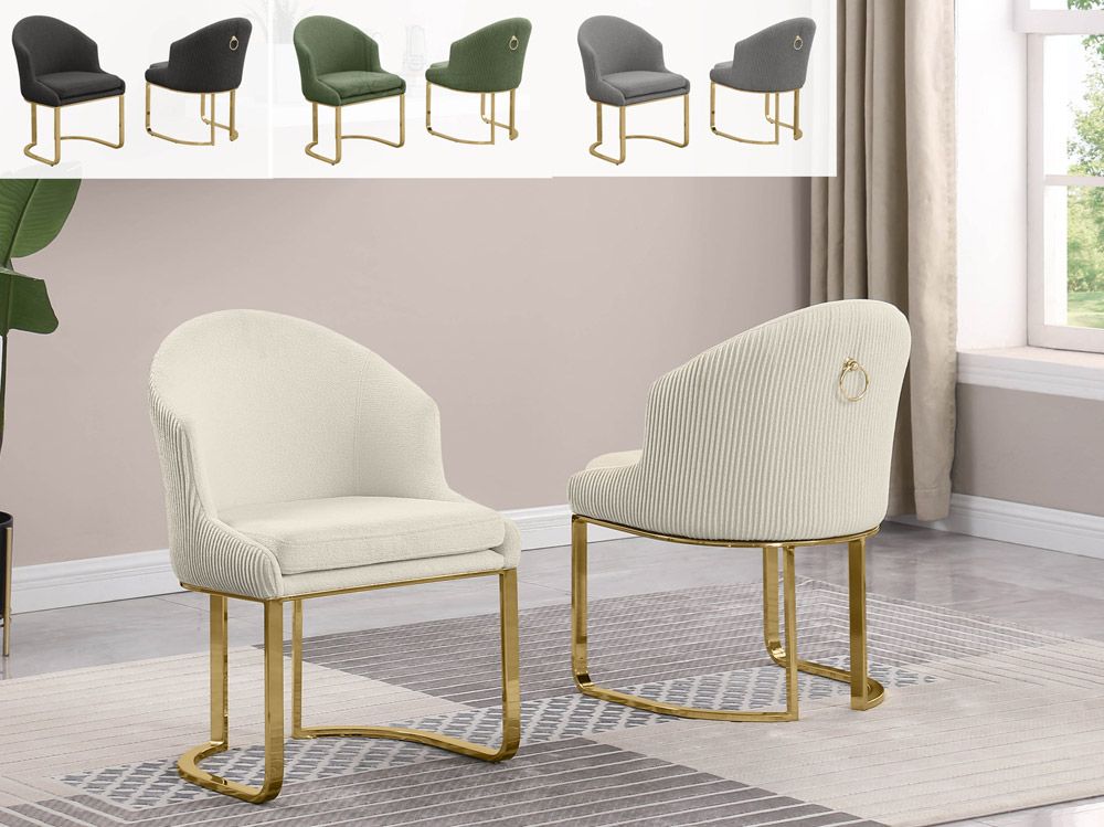 Veracruz Teddy Fabric Gold Dining Chairs