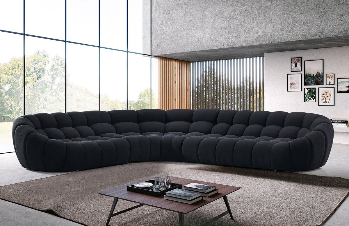 Verity Black Fabric Modern Sectional