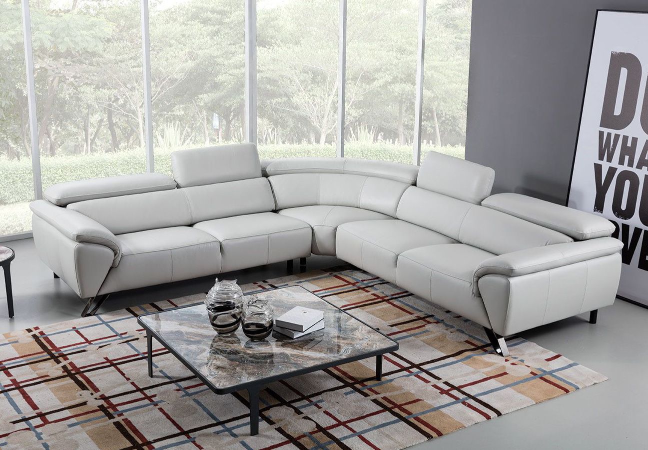 Vinn Light Grey Italian Leather L Shape Sofa