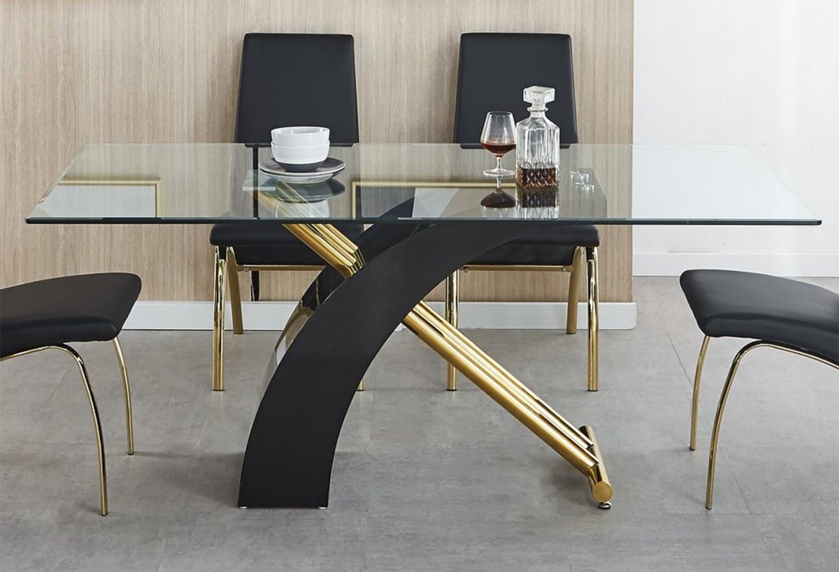 Vion Glass Top Dining Table Black Gold