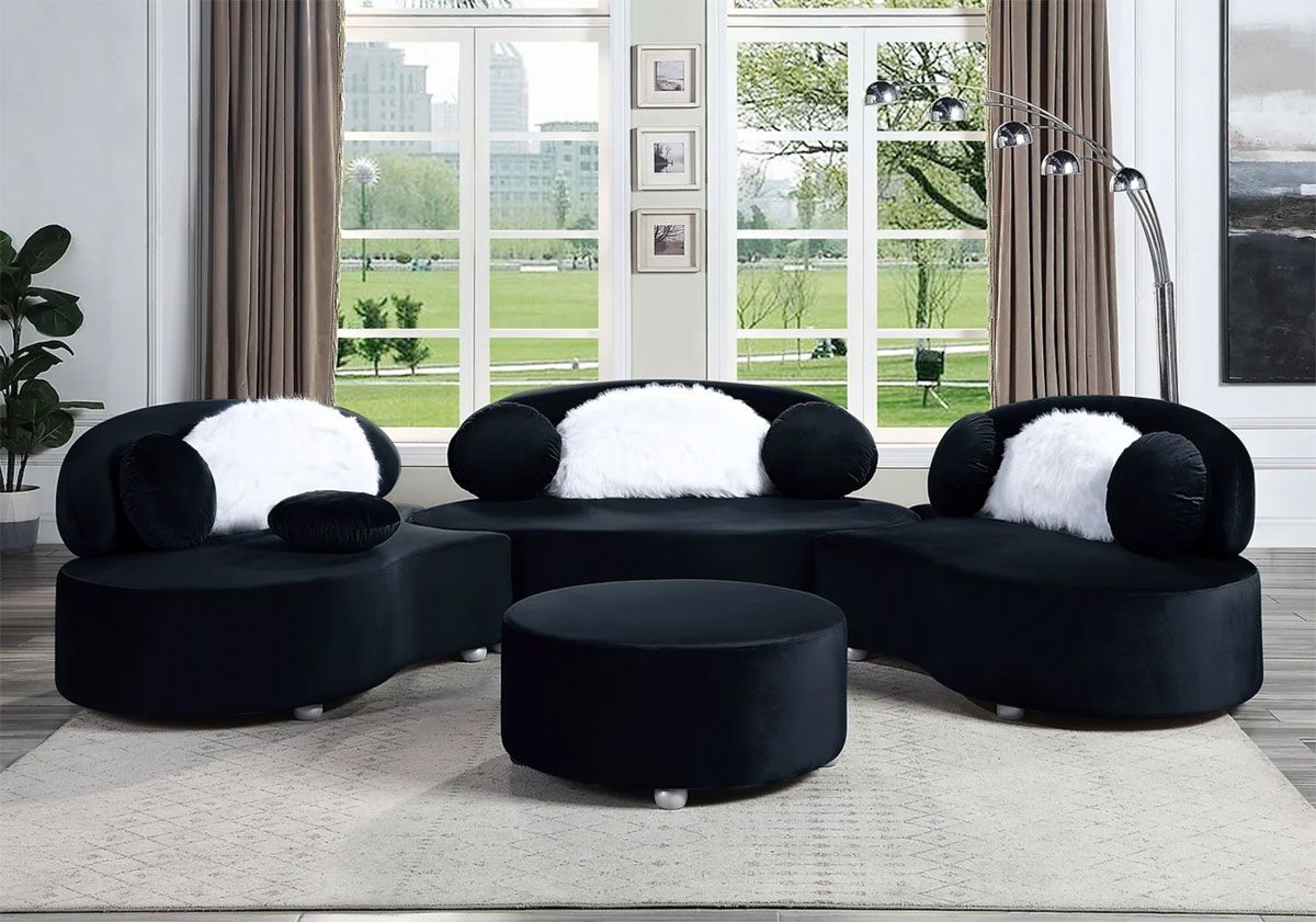 Vivacious Black Velvet Modular Sectional Set