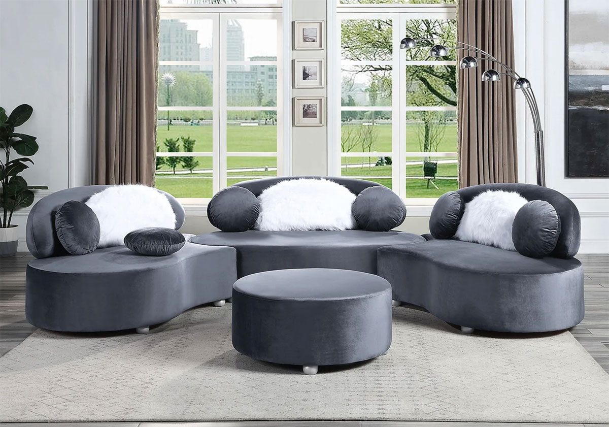 Vivacious Grey Velvet Modular Sectional Set