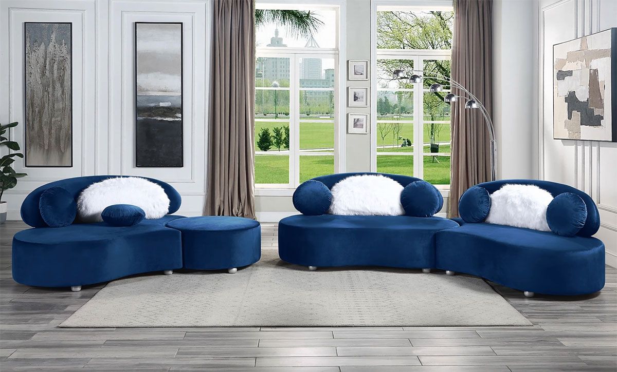 Vivacious Navy Velvet Sectional Setup