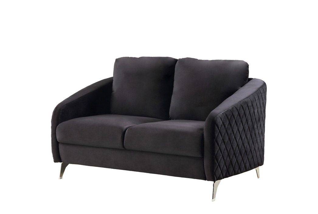 Viveca Black Velvet Modern Loveseat