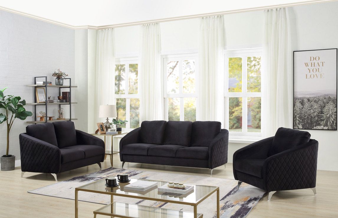 Viveca Black Velvet Modern Sofa Set