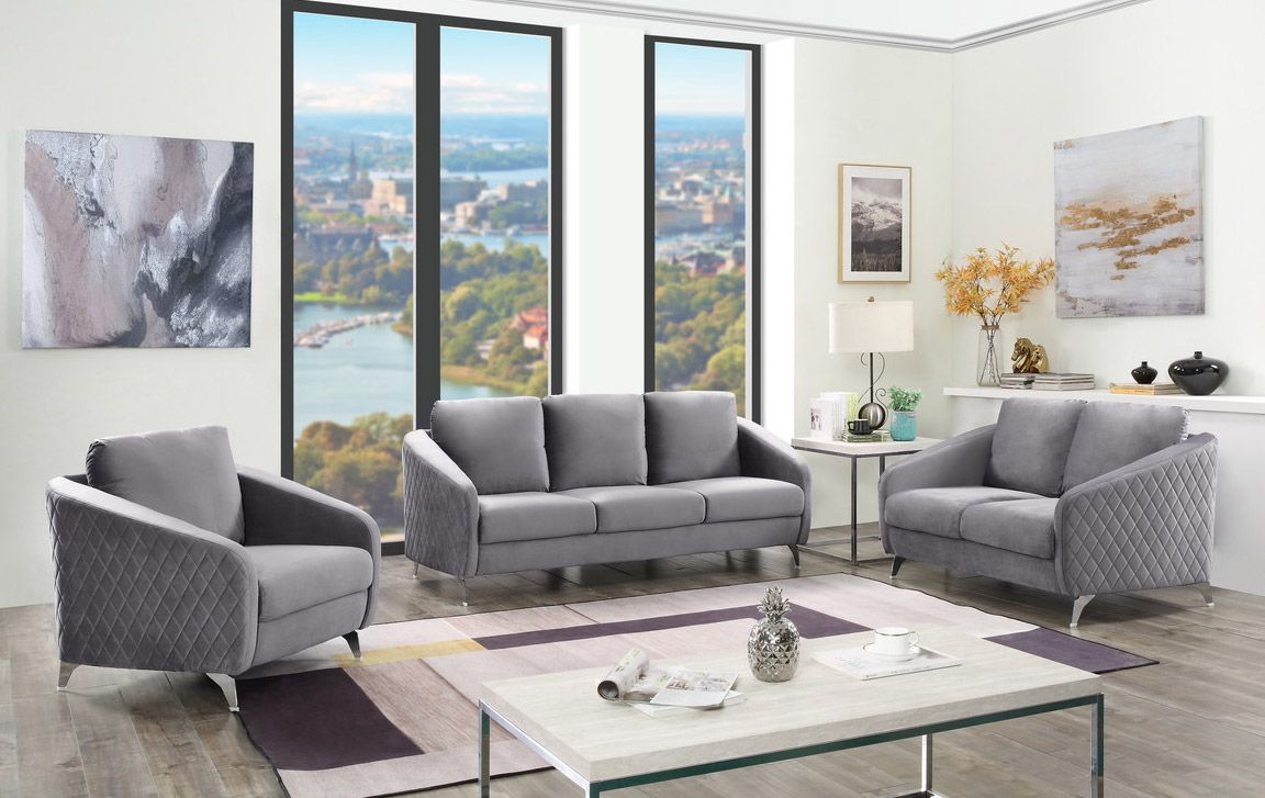 Viveca Grey Velvet Sofa Set