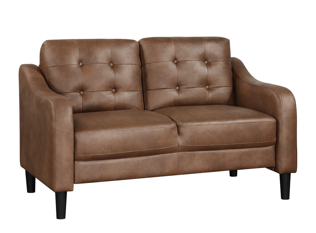 Volos Brown Microfiber Loveseat Tufted Back