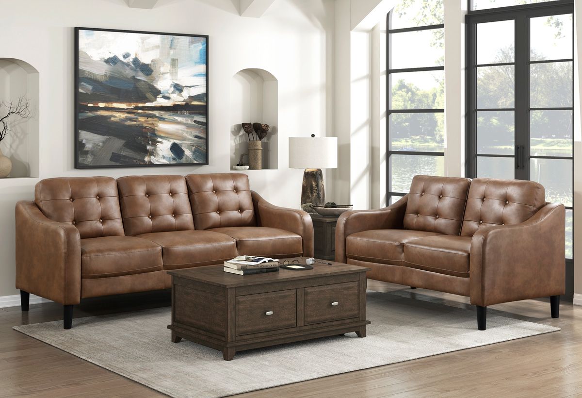 Volos Brown Microfiber Sofa And Loveseat