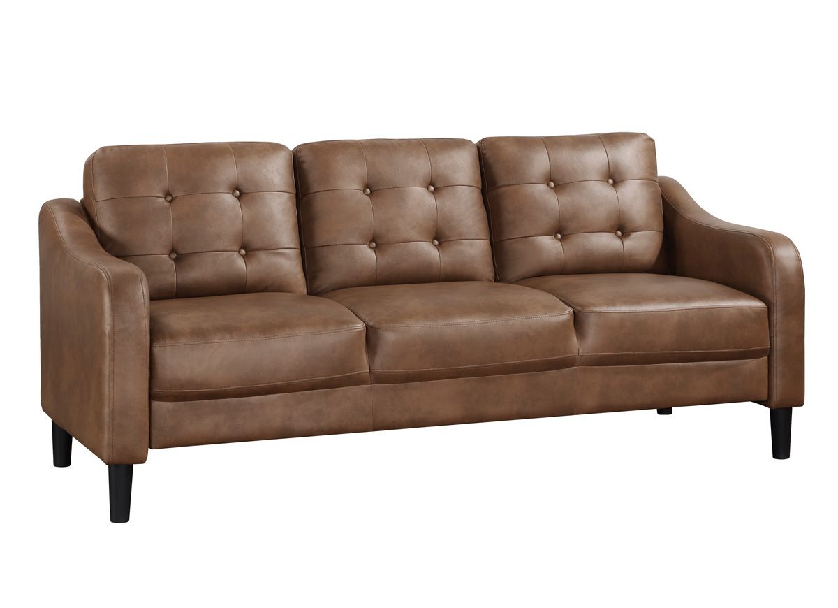 Volos Brown Microfiber Sofa Tufted Back