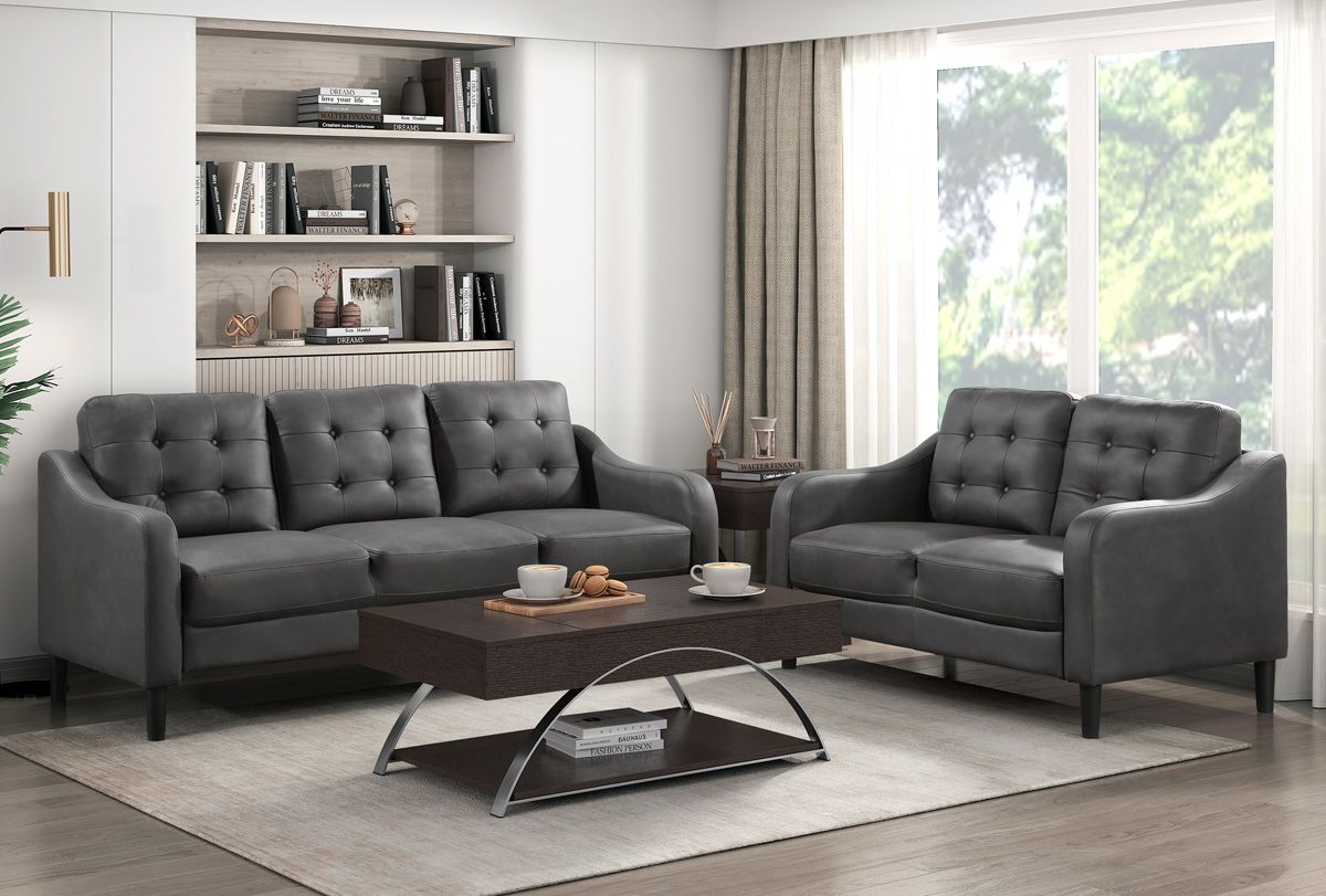 Volos Grey Microfiber Sofa And Loveseat