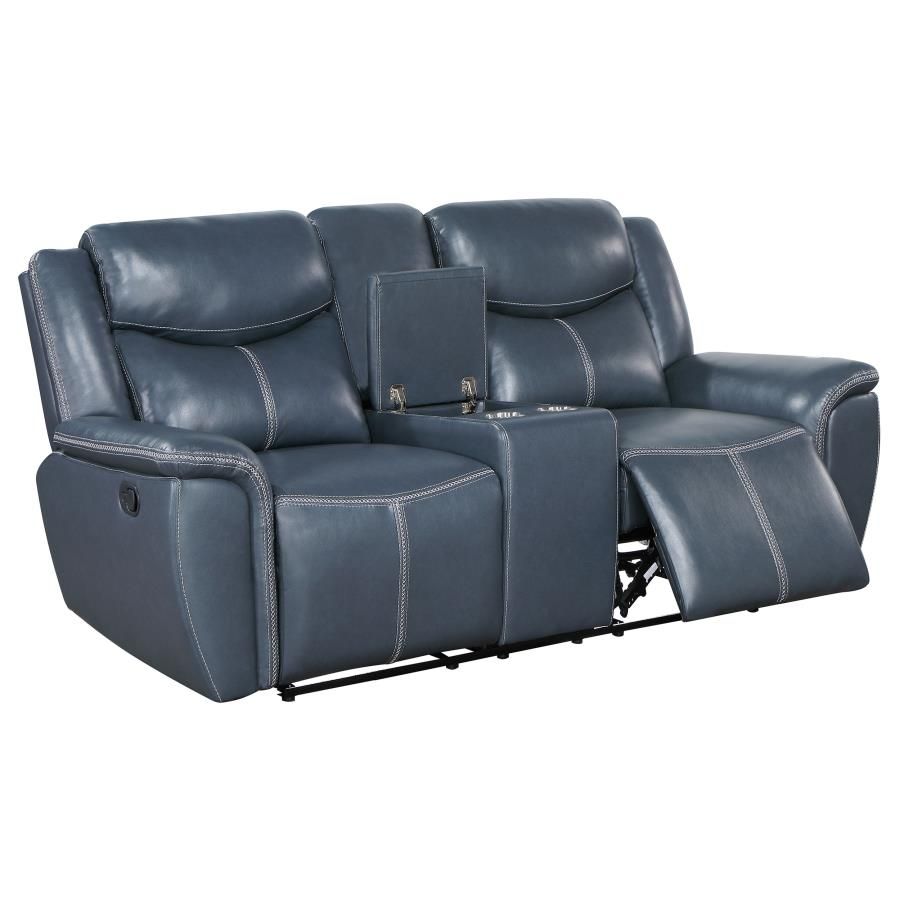 Walter Dark Blue Leather Recliner Loveseat