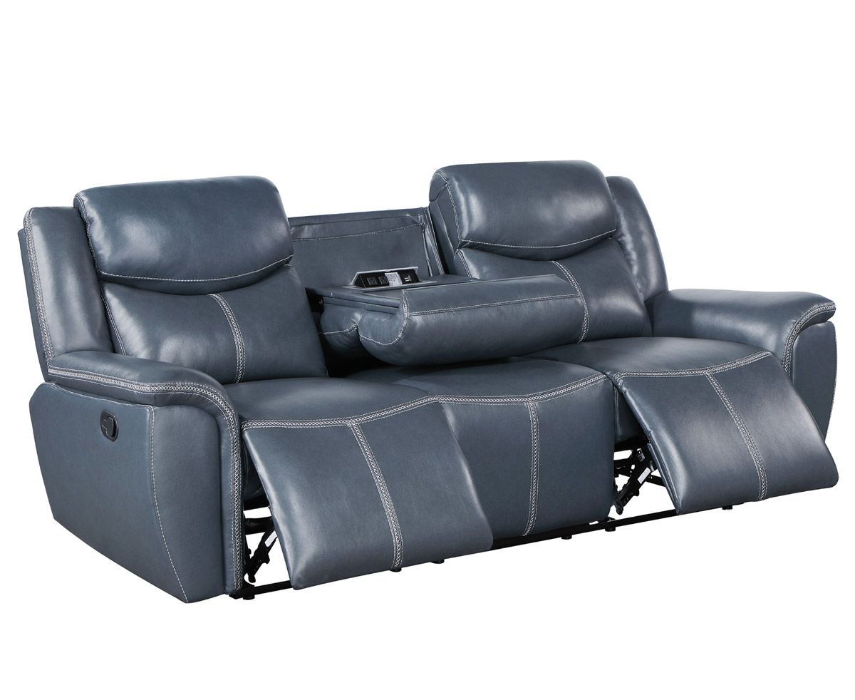 Walter Dark Blue Leather Recliner Sofa