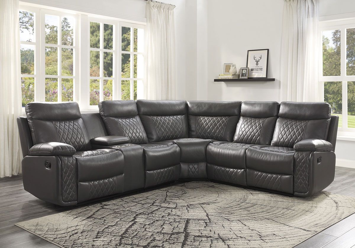 Walton Grey Leather Recliner Sectional