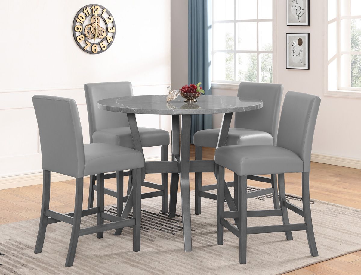 Wanda Grey Faux Marble Pub Table Set