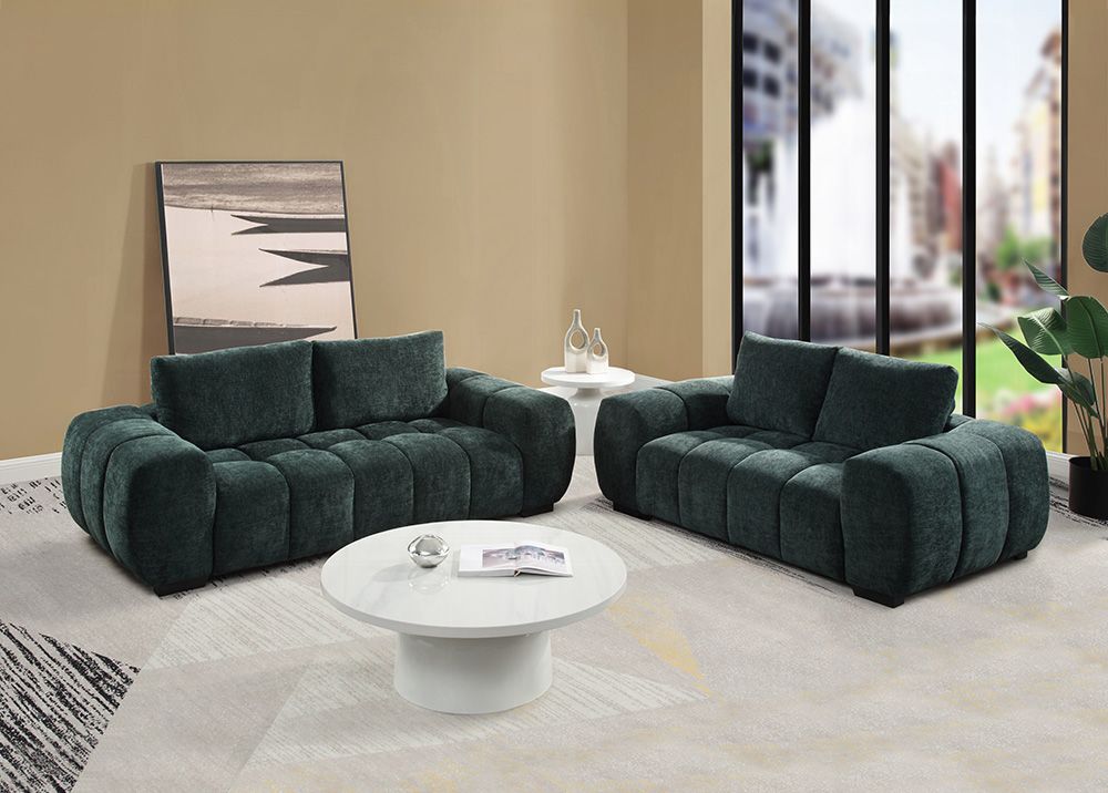 Waterville Dark Green Linen Modern Sofa Set