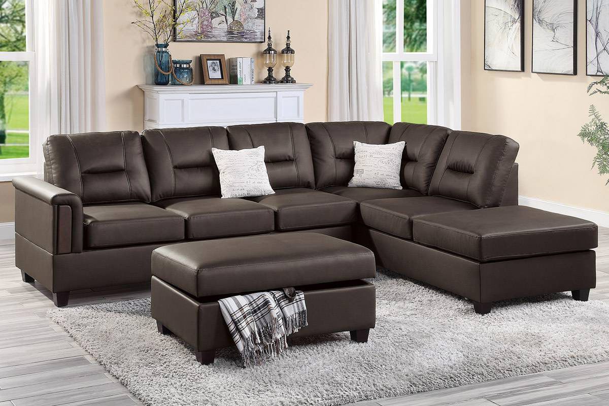 Wendy Espresso Leather Reversible Sectional Set