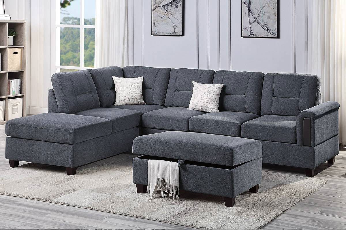 Wendy Grey Chenille Sectional With Ottoman