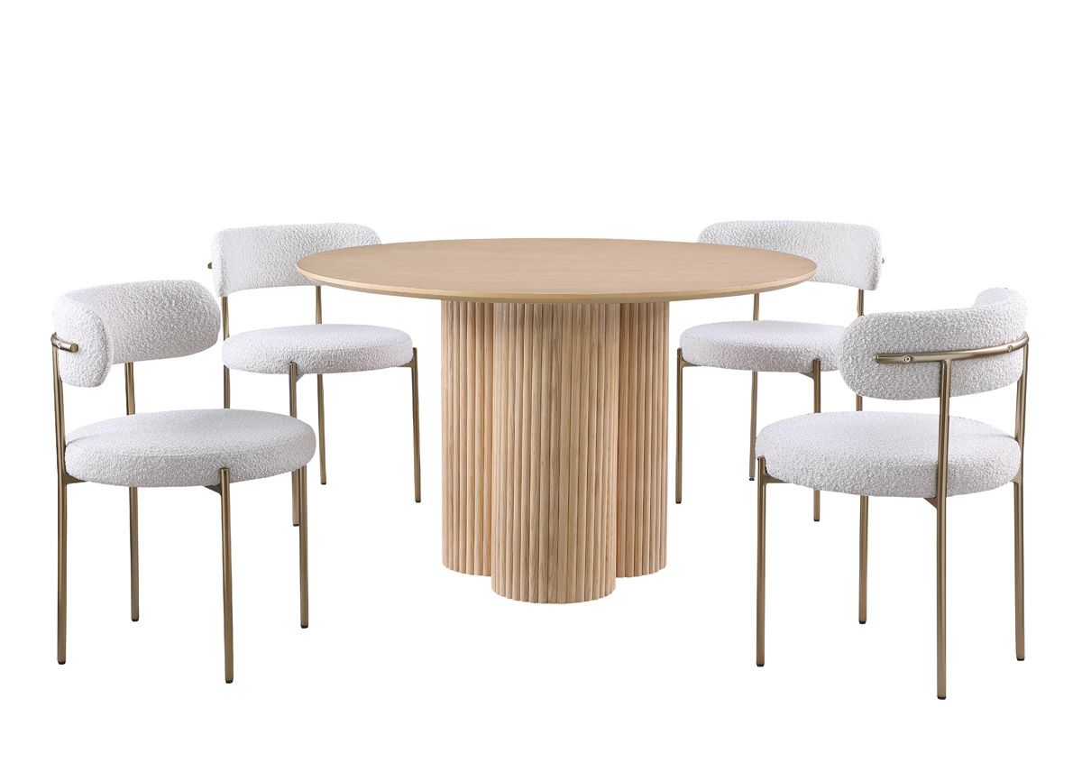 Wenona Oak Wood Round Dining Table With Cream Chairs