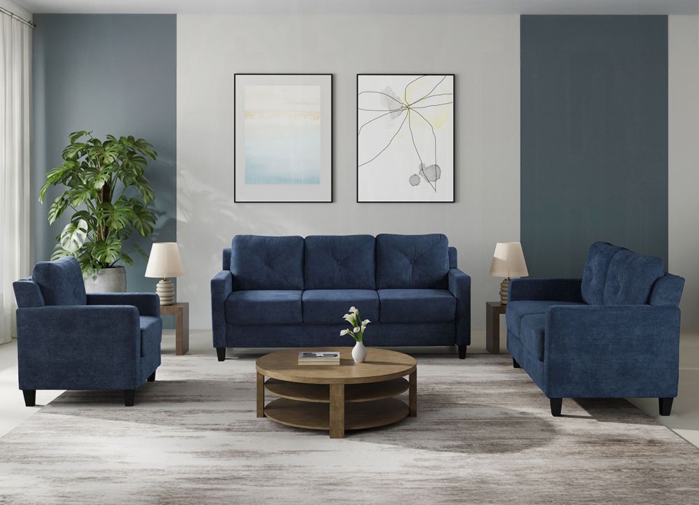 Wesley Navy Blue Chenille Sofa Set