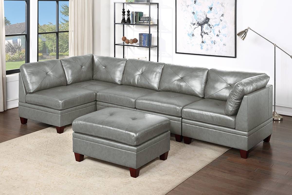 Weston Grey Leather Sectional Set Up