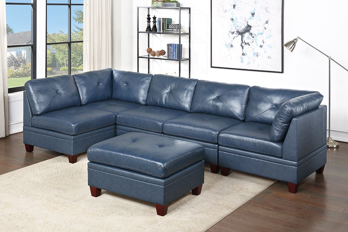 Weston Navy Leather Sectional Setup 1