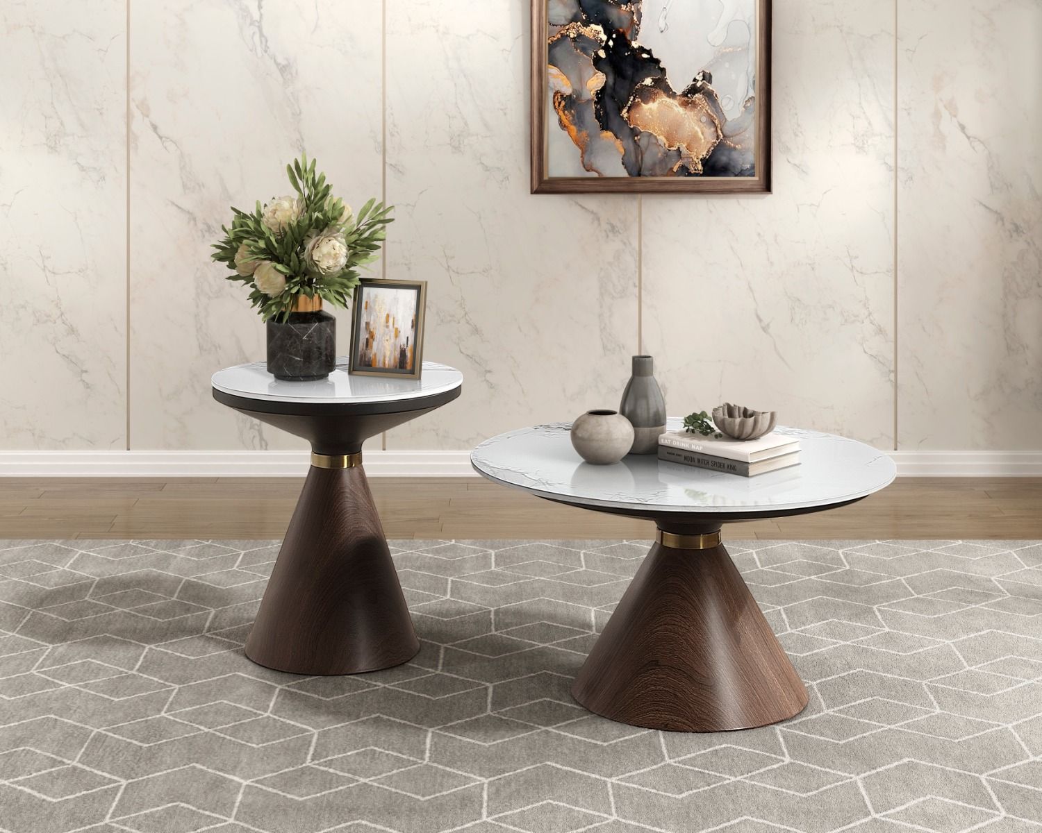 Xtres Round Marble Top Coffee Table Set