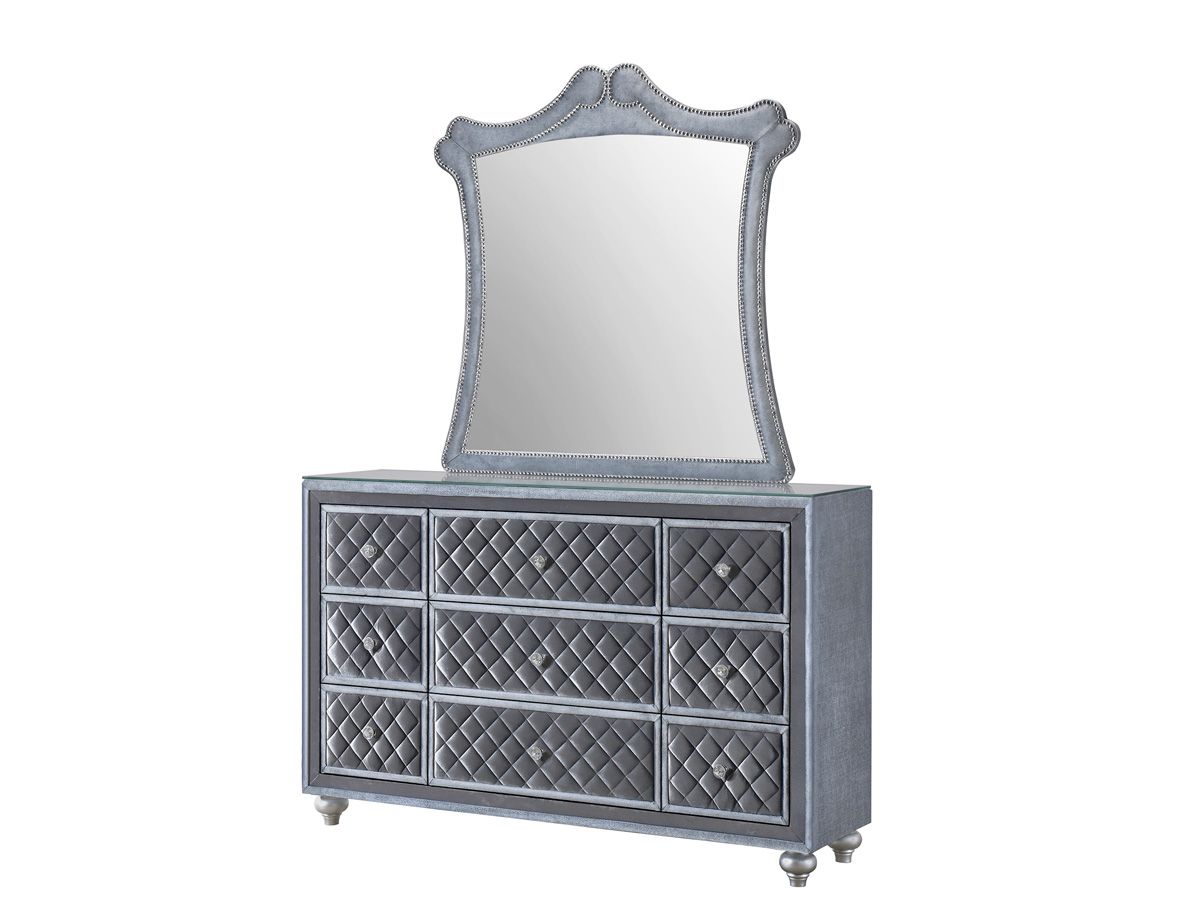 Yannis Grey Velvet Dresser With Mirror