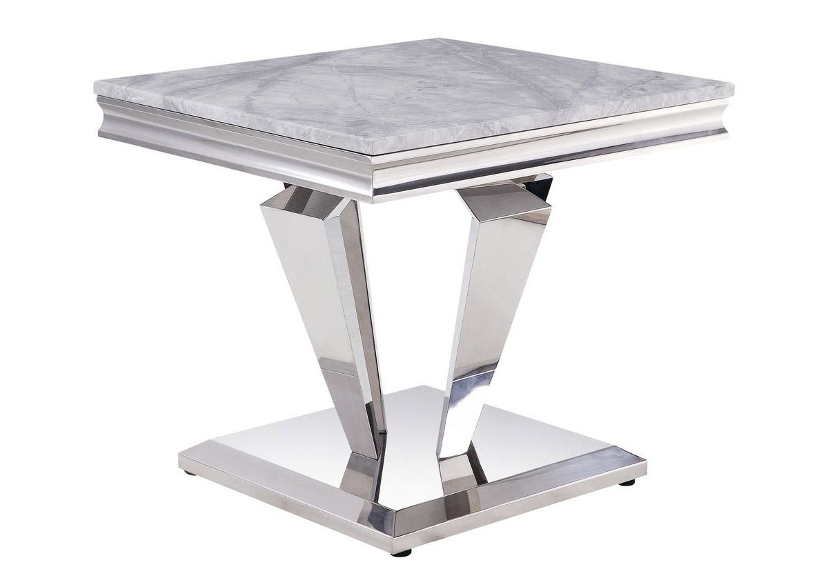 Yotam Light Grey Marble Top End Table