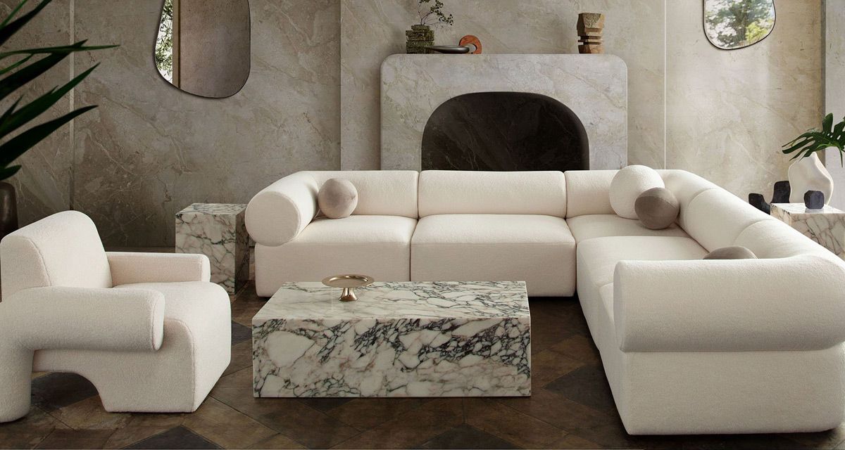 Yves Ivory Boucle Modular Sectional