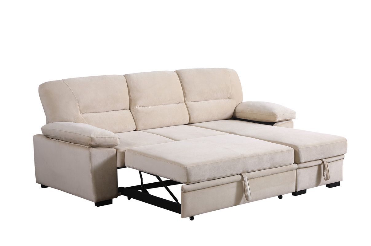 Zanika Beige Velvet Sectional With Sleeper