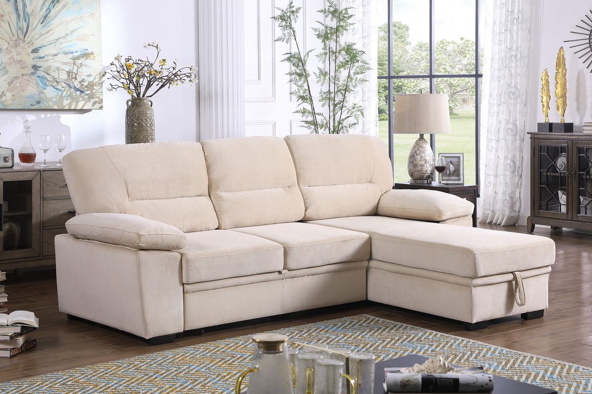 Zanika Beige Velvet Sectional With Storage