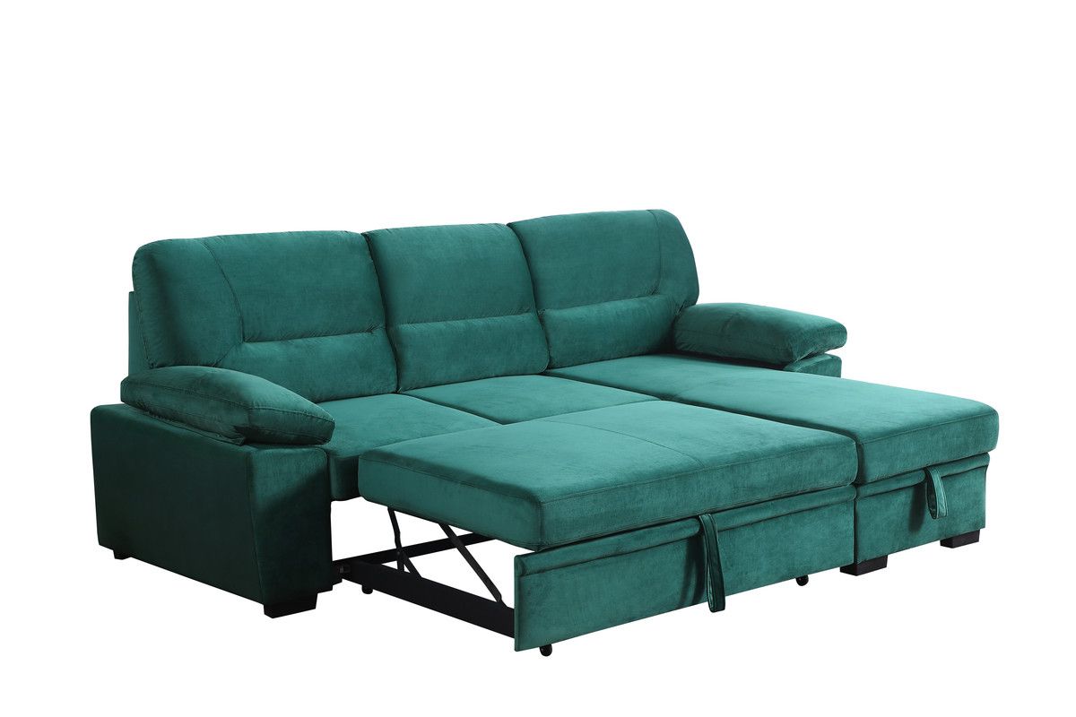 Zanika Green Velvet Sectional Sleeper