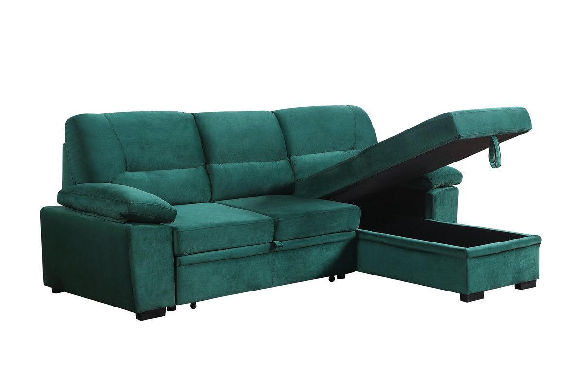 Zanika Green Velvet Sectional With Storage