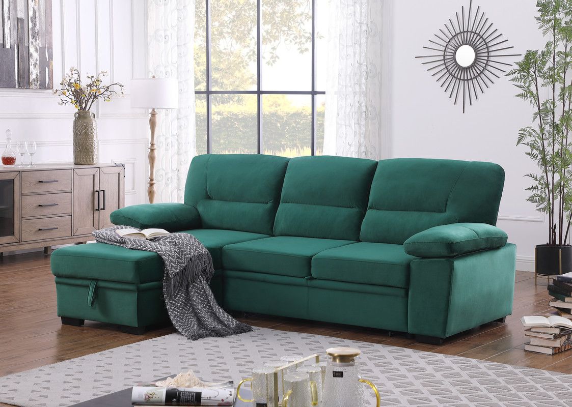 Zanika Green Velvet Sectional With Sleeper   Zanika Green Velvet Sectional 