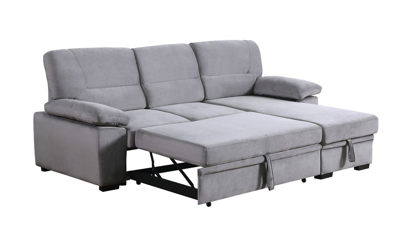 Zanika Grey Velvet Sectional With Sleeper