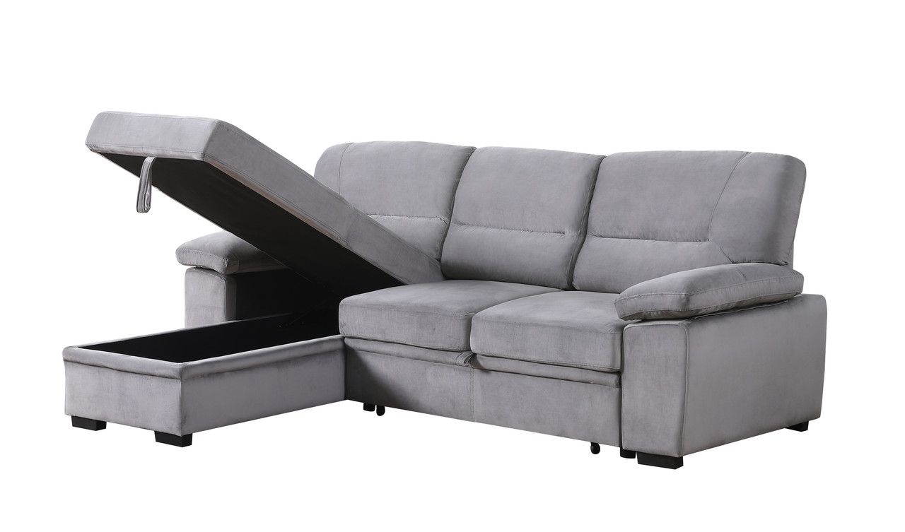 Zanika Grey Velvet Sectional With Storage