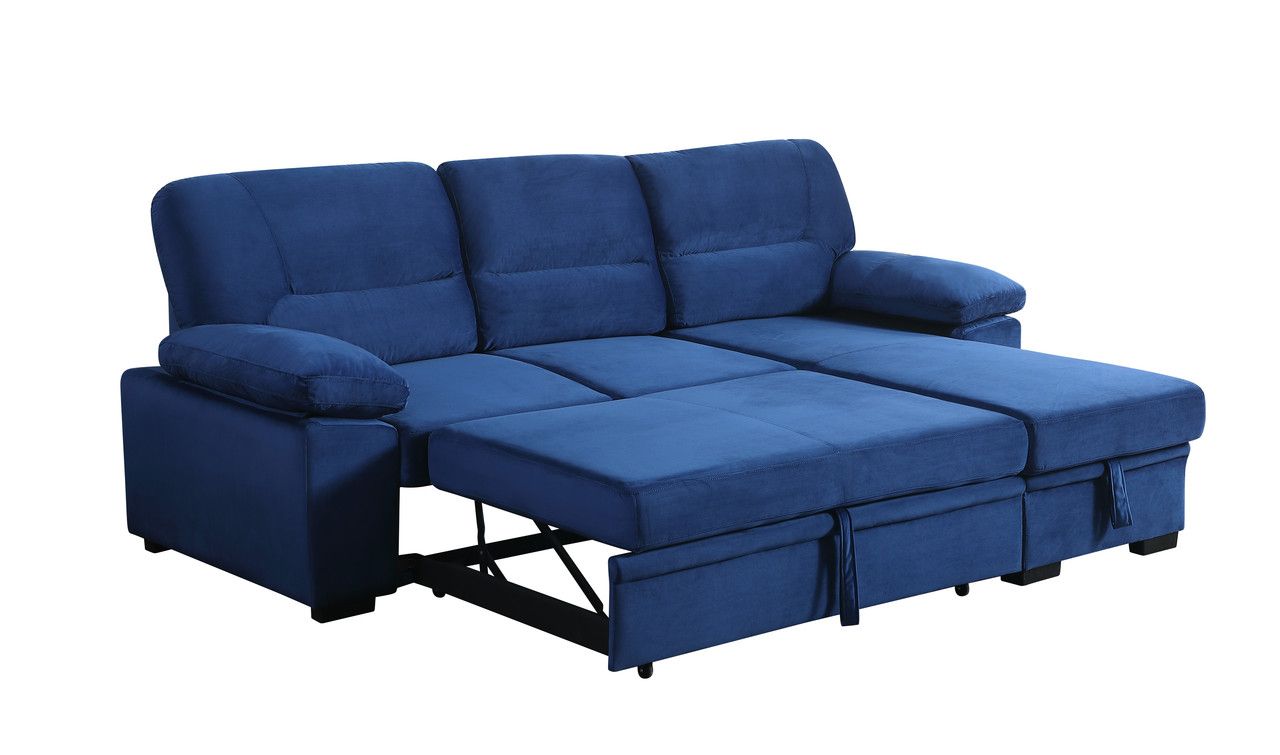 Zanika Navy Blue Velvet Sectional With Sleeper